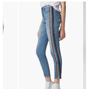 Blank NYC Jeans The Bond Rainbow Striped mid-rise Skinny Blue Jeans Size 29
